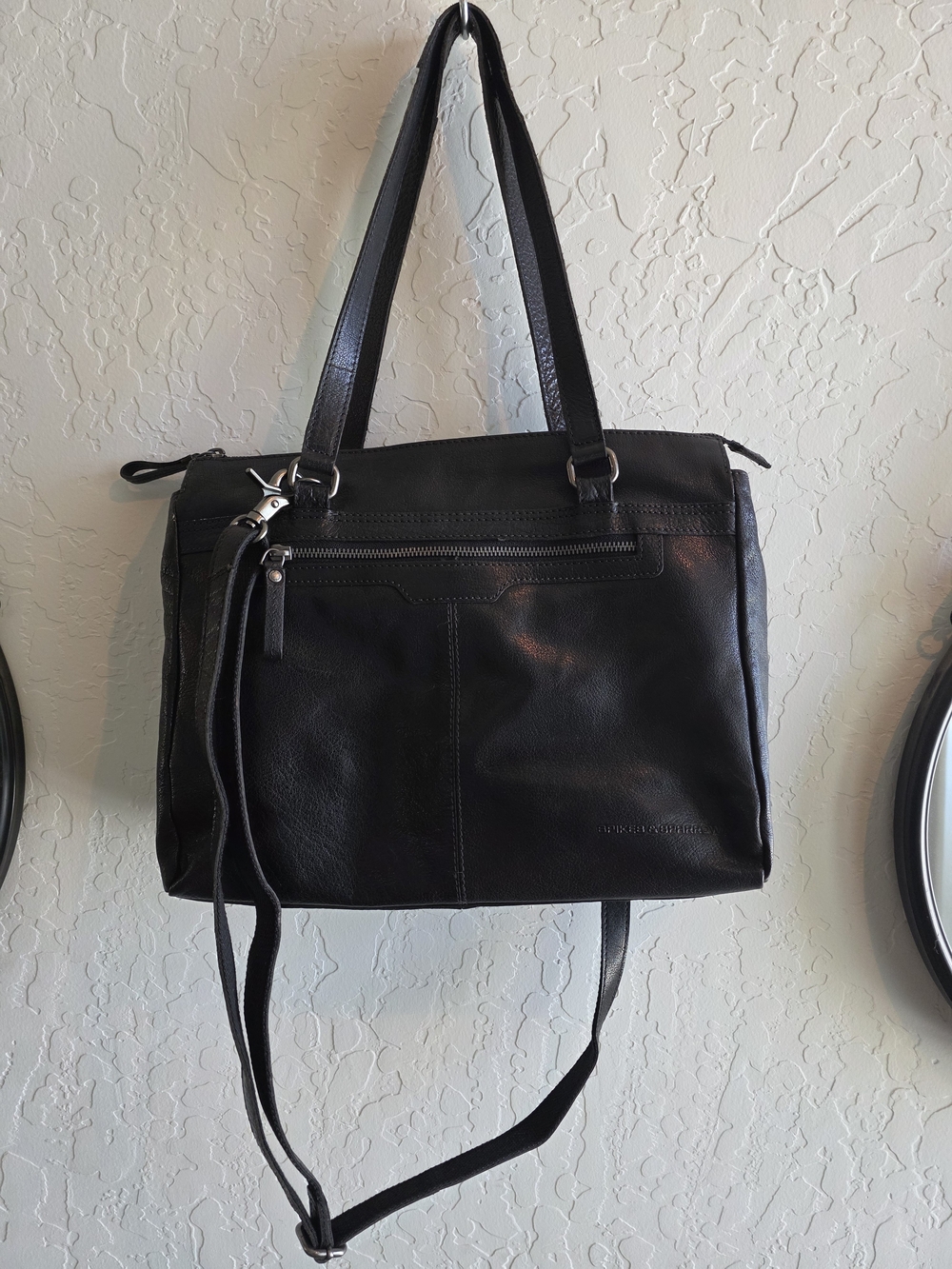 Black Leather Shoulder Tote with Detachable Crossbody Strap